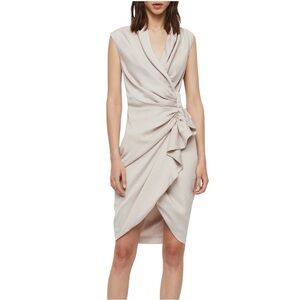 All Saints Cancity Asymmetrical Gathered Washed Pink Cream Dress